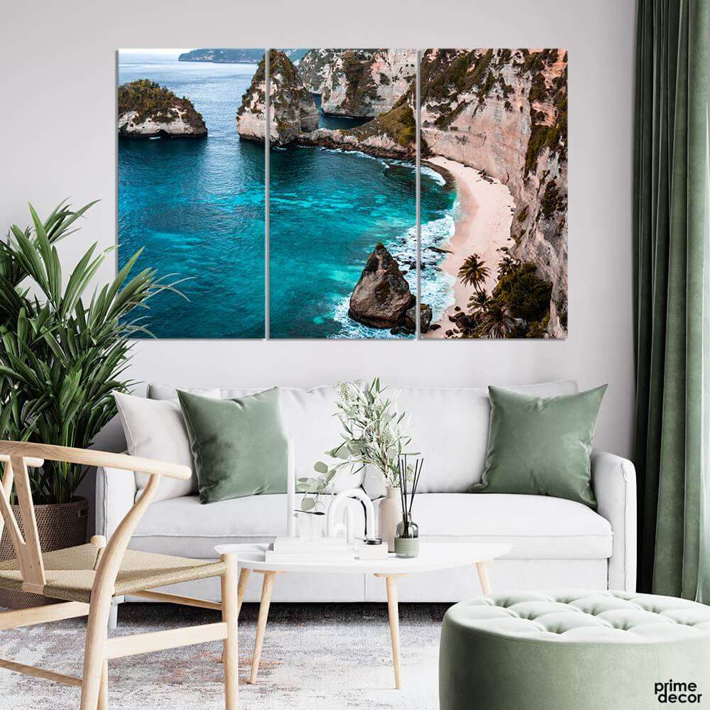 Atuh Beach Bali Island Indonesia (3 Panel) Landscape Wall Art - Prime Décor