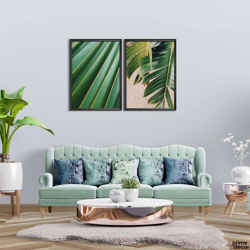 Beautiful Green Leaves of Palm (2 Panel) Floral Wall Art - Prime Décor