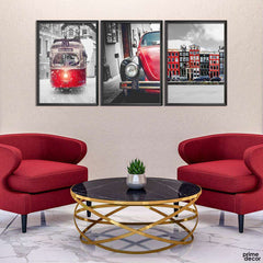 Black & Red Combo Vehicles (3 Panel) Cars Wall Art - Prime Décor