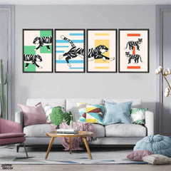 Black & White Striped Tiger (4 Panel) Digital Wall Art - Prime Décor