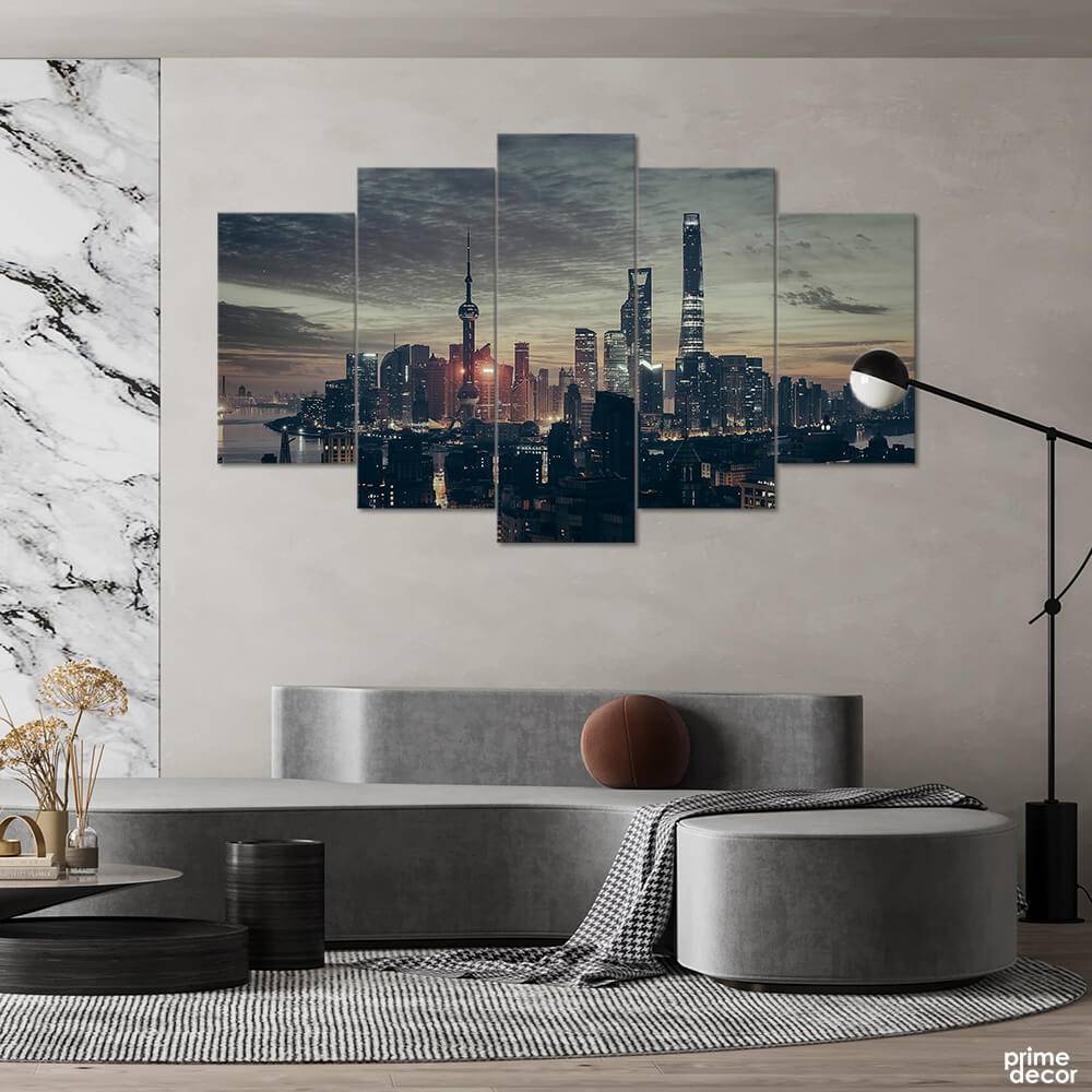 Blade Runner Cyberpunk Neon City (5 Panel) Architecture Wall Art - Prime Décor