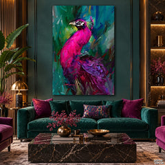 Vibrant Pink and Purple Pheasant Abstract Bird Portrait Style (Single Panel) Digital Painting Wall Art