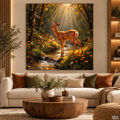 Fawn in a Sunlit Autumn Woodland (Single Panel) Digital Painting Wall Art