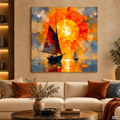Sailboat Voyage at Sunset (Single Panel) Digital Painting Wall Art
