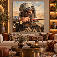Desert Warrior Archer in Traditional Tribal Attire Style (Single Panel) Digital Painting Wall Art