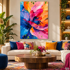Vibrant Abstract Pink & Orange Floral Explosion Style (Single Panel) Digital Painting Wall Art
