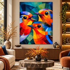 Vibrant Geometric Birds in Abstract Colors Style (Single Panel) Digital Painting Wall Art