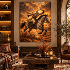 The Golden Blade – Arabian Horseman in Battle Style (Single Panel) Digital Painting Wall Art