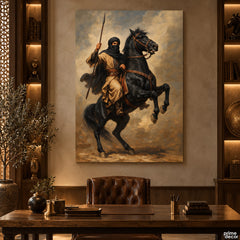 The Black Stallion Guardian – Arabian Warrior (Single Panel) Digital Painting Wall Art