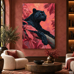 Crimson Panther – Bold Wildlife Portrait (Single Panel) Digital Painting Wall Art