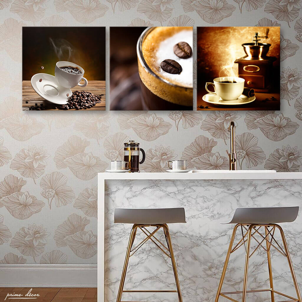 Coffee Cafe Setup (3 Panel) Food Wall Art - Prime Décor