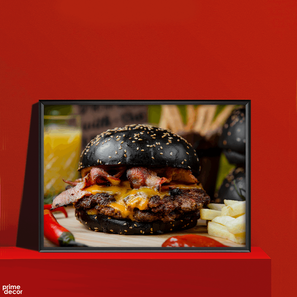Black Tasty Burger | Fastfood Poster Wall Art - Prime Décor