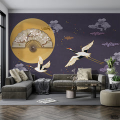 Crane Moonlight And Birds| Wallpaper Mural - Prime Décor