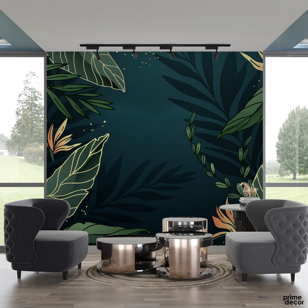 Gradient Tropical Leaves Wallpaper Mural - Prime Décor