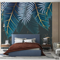 Green And Blue Tropical Leaves Background | Wallpaper Mural - Prime Décor