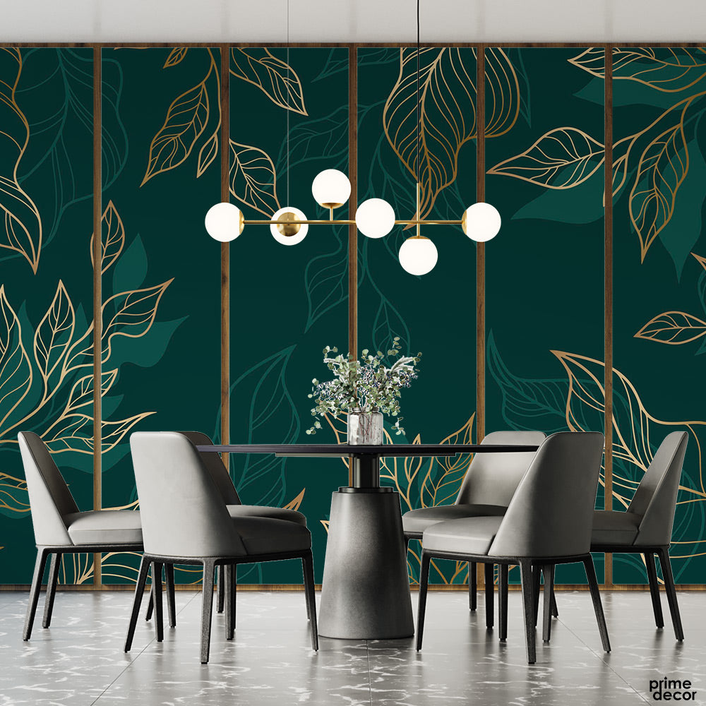 Green Floral Leaves Background Wallpaper Mural - Prime Décor