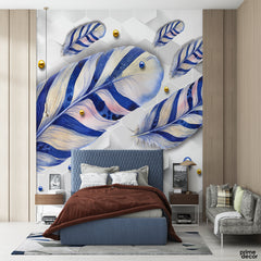 Modern Blue Feather | Wallpaper Mural - Prime Décor