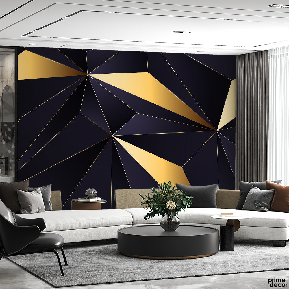 Black, Golden & Navy Geometric | Abstract Wallpaper Mural - Prime Décor