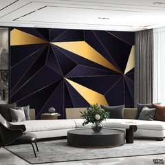 Black, Golden & Navy Geometric | Abstract Wallpaper Mural - Prime Décor