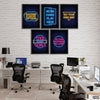 Neon Motivational Quotes (5 Panel) Office Wall Art On Sale