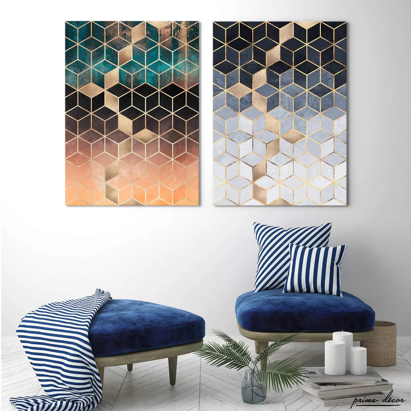 Polygonal Geometric Abstract (2 Panel) Abstract Wall Art - Prime Décor