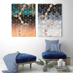 Polygonal Geometric Abstract (2 Panel) Abstract Wall Art - Prime Décor