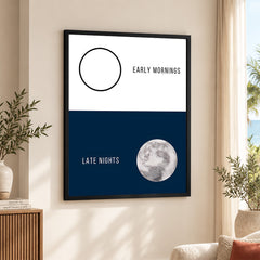 Blue & White Early Mornings Late Nights | Abstract Office Artwork #001