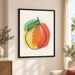 Orange Gold & Green Paint Stroke Fruit Design | Abstract Food Artwork #00102