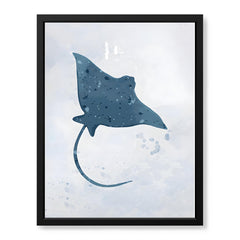 Blue Stingray Fish Over Silver Background | Abstract Animal Artwork #00105