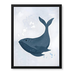 Blue Whale Over Silver Background | Abstract Animal Artwork #00106