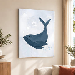 Blue Whale Over Silver Background | Abstract Animal Artwork #00106