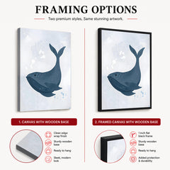 Blue Whale Over Silver Background | Abstract Animal Artwork #00106