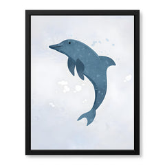 Blue Dolphin Over Silver Background | Abstract Animal Artwork #00107