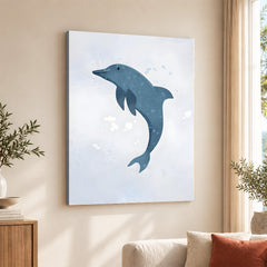 Blue Dolphin Over Silver Background | Abstract Animal Artwork #00107