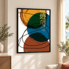 Blue Gold & Brown Abstract With Black Line | Abstract Office Artwork #0011