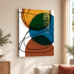 Blue Gold & Brown Abstract With Black Line | Abstract Office Artwork #0011