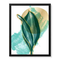 Green Tropical Leaves Over White & Hazel Blue Background | Abstract Floral Artwork #00110