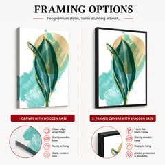 Green Tropical Leaves Over White & Hazel Blue Background | Abstract Floral Artwork #00110