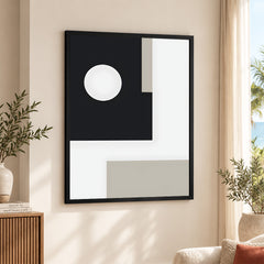 Beautiful Black & Grey Design With White Moon Shape | Abstract Office Artwork #00114