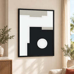 Beautiful Black & Grey Design With White Moon Shape | Abstract Office Artwork #00115