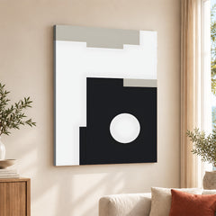 Beautiful Black & Grey Design With White Moon Shape | Abstract Office Artwork #00115