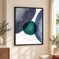Dark Blue & Green Abstract Design Over White Background | Abstract Office Artwork #00121