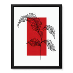 Black Leaves Abstract Design Over Red & White Background | Abstract Office Artwork #00130