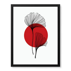 Black Leaves Abstract Design With Red Moon & White Background | Abstract Office Artwork #00131