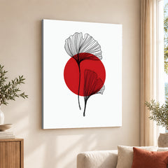 Black Leaves Abstract Design With Red Moon & White Background | Abstract Office Artwork #00131