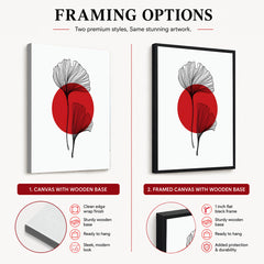 Black Leaves Abstract Design With Red Moon & White Background | Abstract Office Artwork #00131