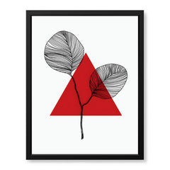 Black Leaves Abstract Design With Red Triangle & White Background | Abstract Office Artwork #00132