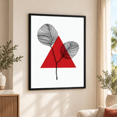Black Leaves Abstract Design With Red Triangle & White Background | Abstract Office Artwork #00132