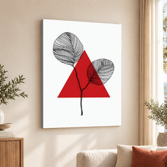 Black Leaves Abstract Design With Red Triangle & White Background | Abstract Office Artwork #00132