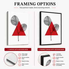Black Leaves Abstract Design With Red Triangle & White Background | Abstract Office Artwork #00132